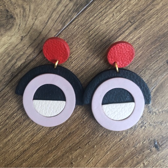 Anthropologie Nora Lozza Abstract Mod Style Leather Earrings - Picture 1 of 6